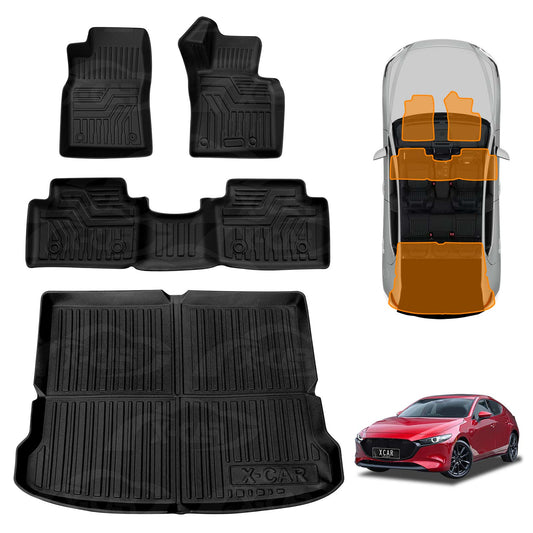 3D Floor Mats Boot Liner Set for Mazda 3 BP Series Hatch 2019-Onwards All Weather Heavy Duty Cargo Car Trunk Luggage Tray