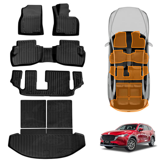 3D Floor Mats Boot Liners Set for Mazda CX-8 CX8 2018-2024 All Weather Heavy Duty Cargo Car Trunk Luggage Tray