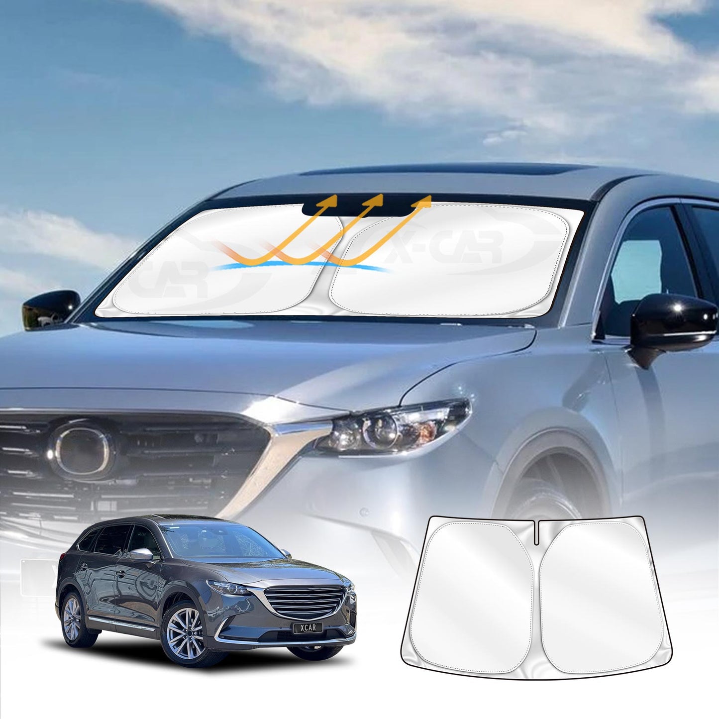 WindScreen Sun Shade for Mazda CX-9 2016-2024 Blocks UV Rays Foldable Custom Wind Screen Sun Visor Protector CX9 Accessories