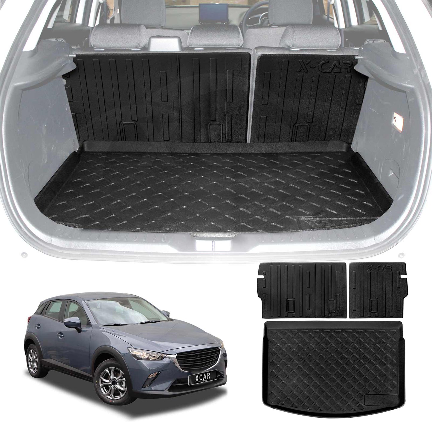 Boot Liner Set for Mazda CX-3 CX3 2015-Onwards All Weather Heavy Duty Car Trunk Back Seat Protector Cargo Kick Mats
