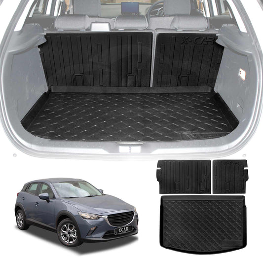 Boot Liner Set for Mazda CX-3 CX3 2015-Onwards All Weather Heavy Duty Car Trunk Back Seat Protector Cargo Kick Mats