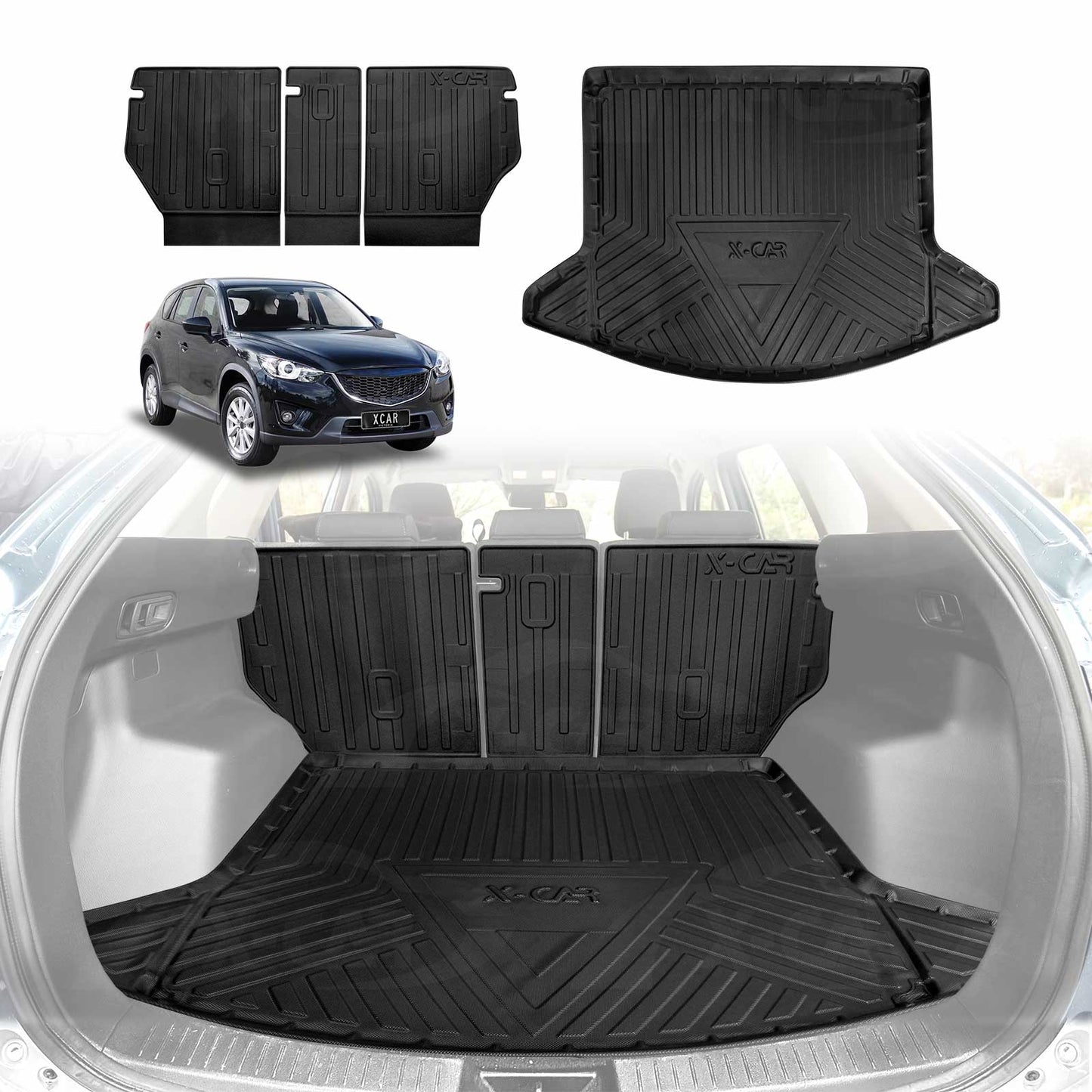 Boot Liner Kick Mats Set for Mazda CX5 CX-5 2012-2017 All Weather Heavy Duty Cargo Car Trunk Back Seat Protector