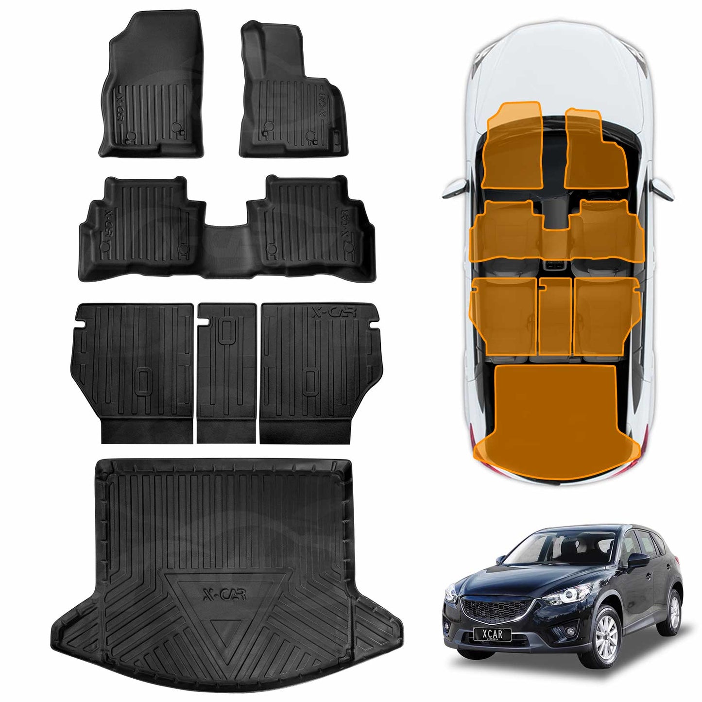 Floor Mats Boot Liner Set for Mazda CX5 CX-5 2012-2017 All Weather Heavy Duty Car Trunk Cargo Kick Mats Back Seat Protector Cover