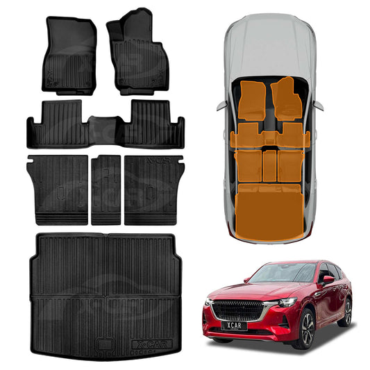 3D Floor Mats Boot Liner Set for Mazda CX-60 CX60 2023-2025 All Weather Heavy Duty Cargo Kick Mats Back Seat Protector Cover