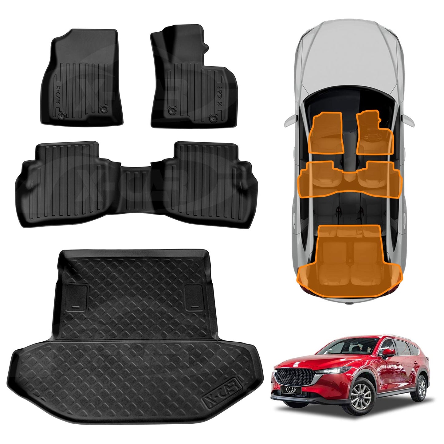 Front Rear Floor Mats Boot Liner for Mazda CX-8 CX8 2018-2024 Heavy Duty Customized Cargo Trunk Floor Liners Full Set Carpet