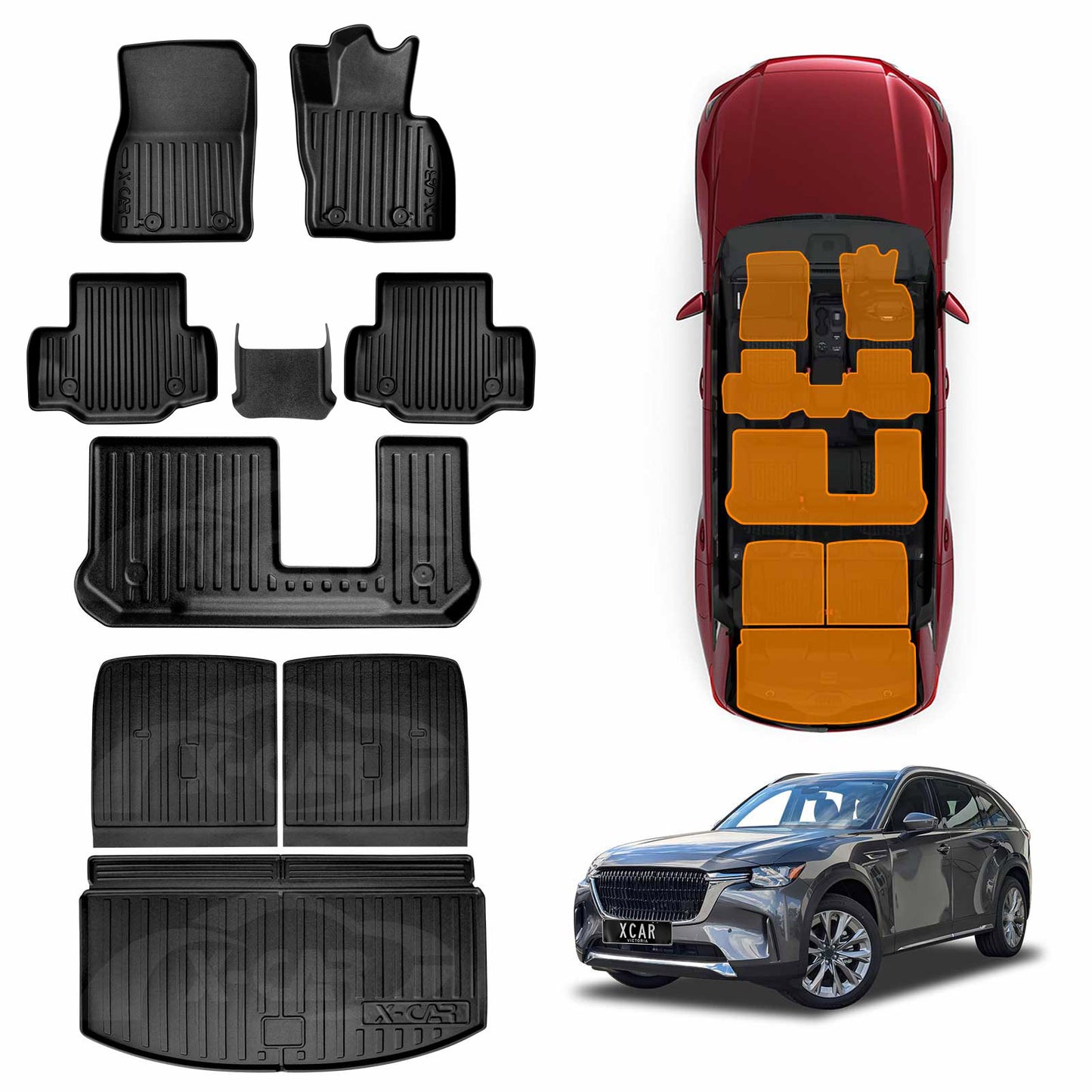 3D Floor Mats Boot Liner for Mazda CX-90 CX90 2023-Onwards All Weather Heavy Duty Cargo Car Trunk Luggage Tray