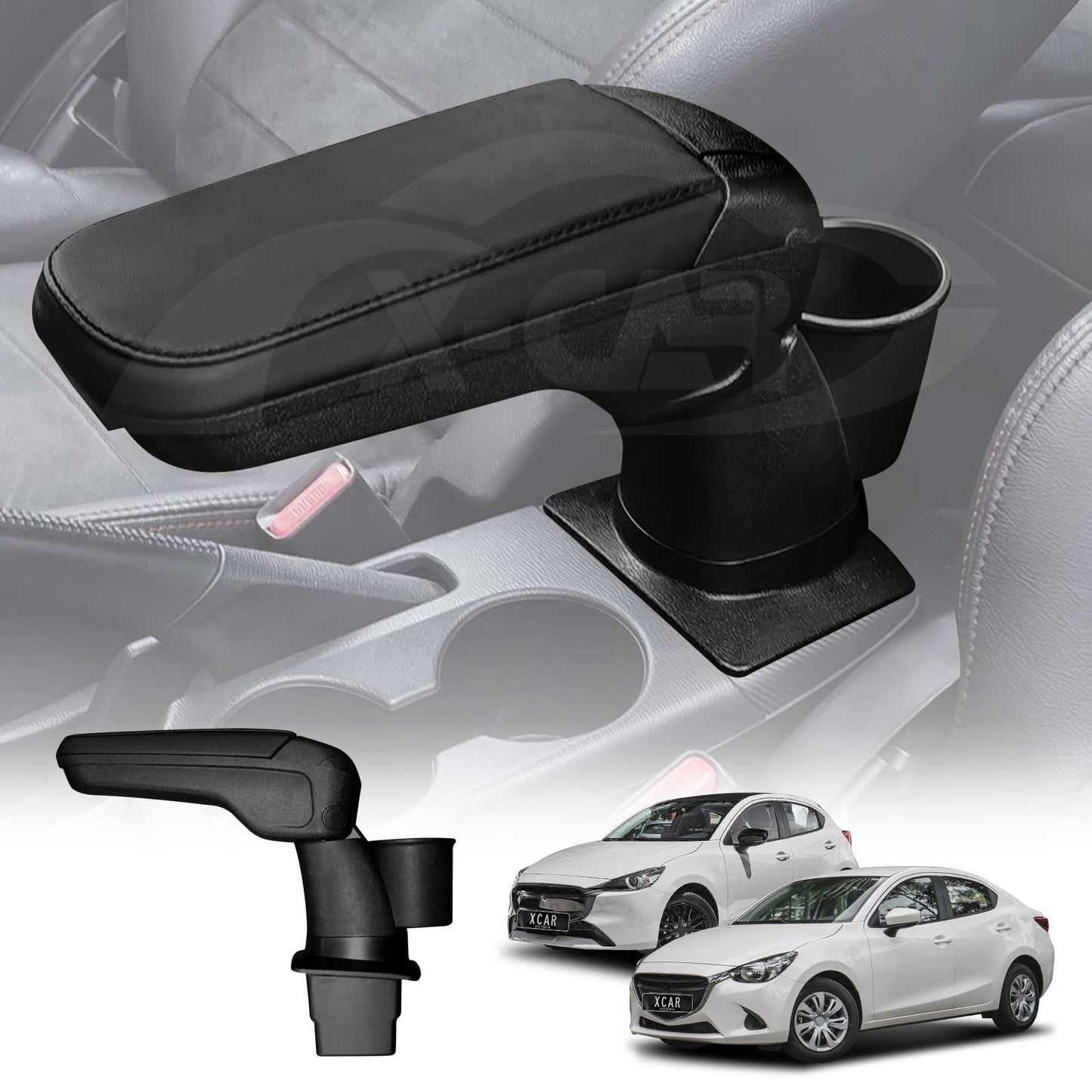Central Armrest Storage Box with Cup Holder for Mazda 2 Hatch & Sedan 2014-Onwards DJ/DL Arm Rest Car Interior Accessories