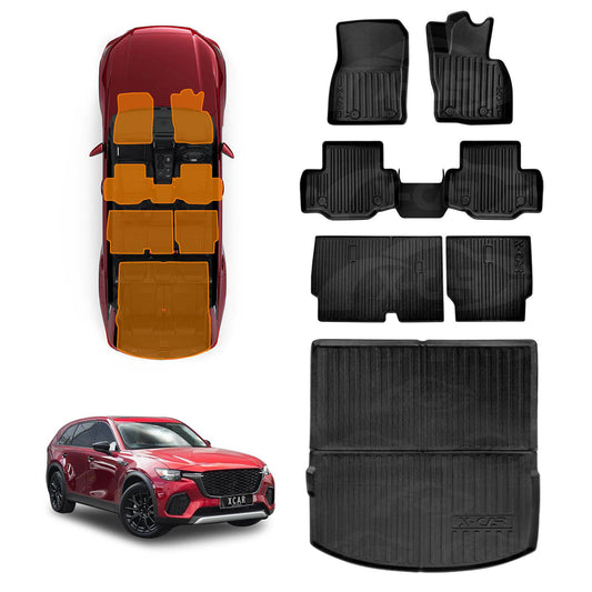 3D Floor Mats Boot Liner Set for Mazda CX-70 CX70 2024-Onwards All Weather Heavy Duty Cargo Kick Mats Back Seat Protector Cover