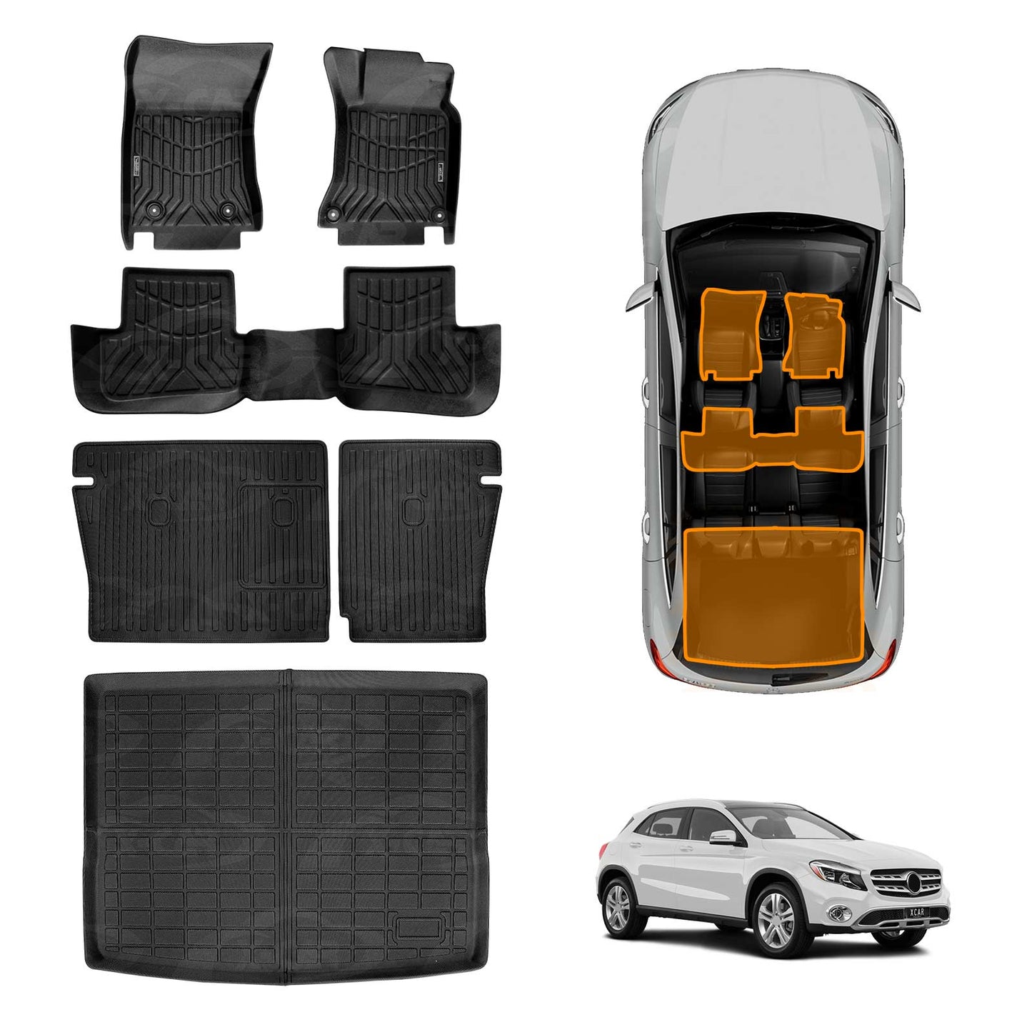 Floor Mats Boot Liner Set for Mercedes Benz GLA Class 2014-2019 All Weather Heavy Duty Cargo Kick Back Seat Cover Car Trunk Accessories