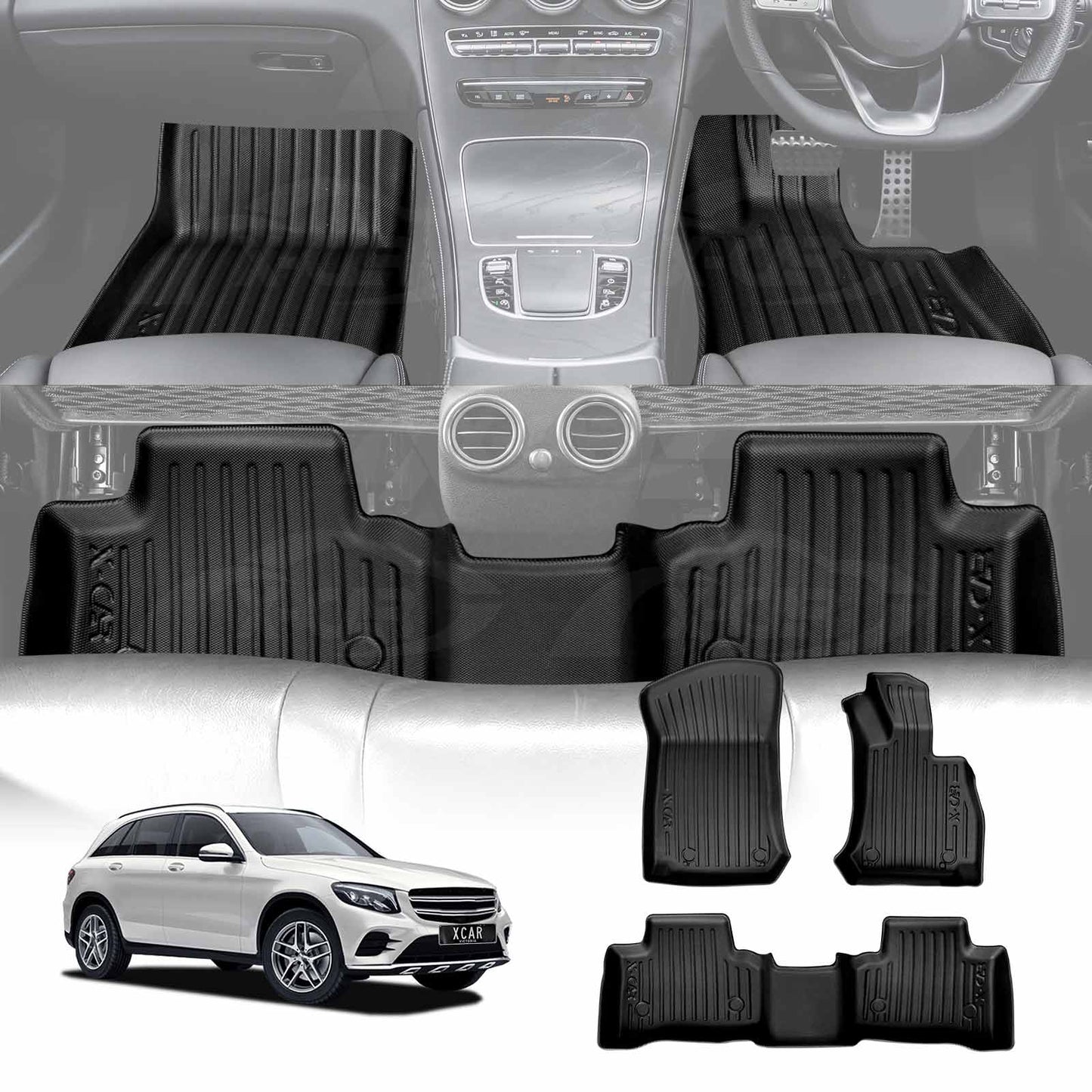 3D Floor Mats for Mercedes-Benz GLC Class 2015-2022 Heavy Duty All Weather Car Carpet Liner Set Accessories