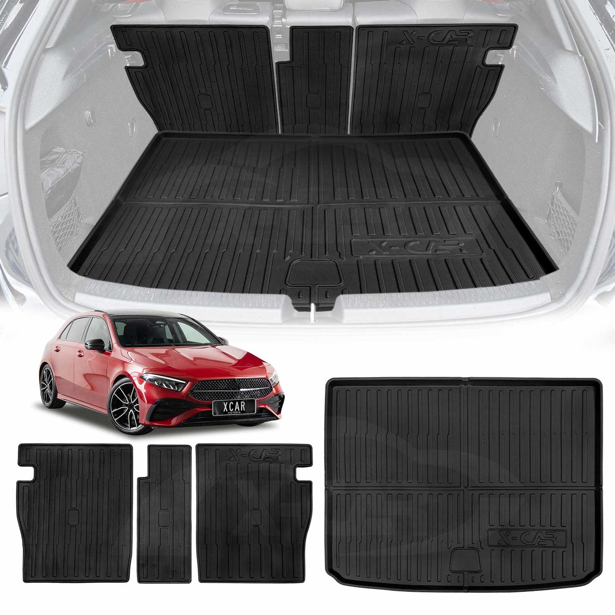Boot Liner Set for Mercedes-Benz A-Class W177 Hatch 2018-Onwards Heavy Duty Car Trunk Cargo Kick Mats Back Seat Protector