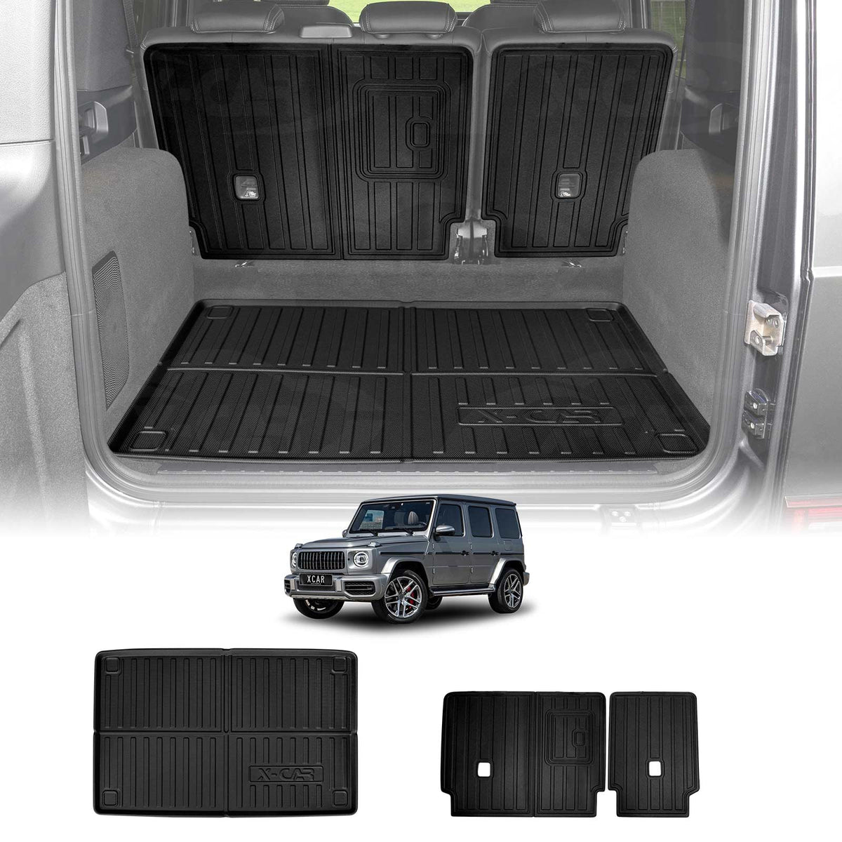Boot Liner Kick Mats Set for Mercedes-Benz G-Class W463 2019-Onwards All Weather Heavy Duty Cargo Car Trunk Back Seat Protector