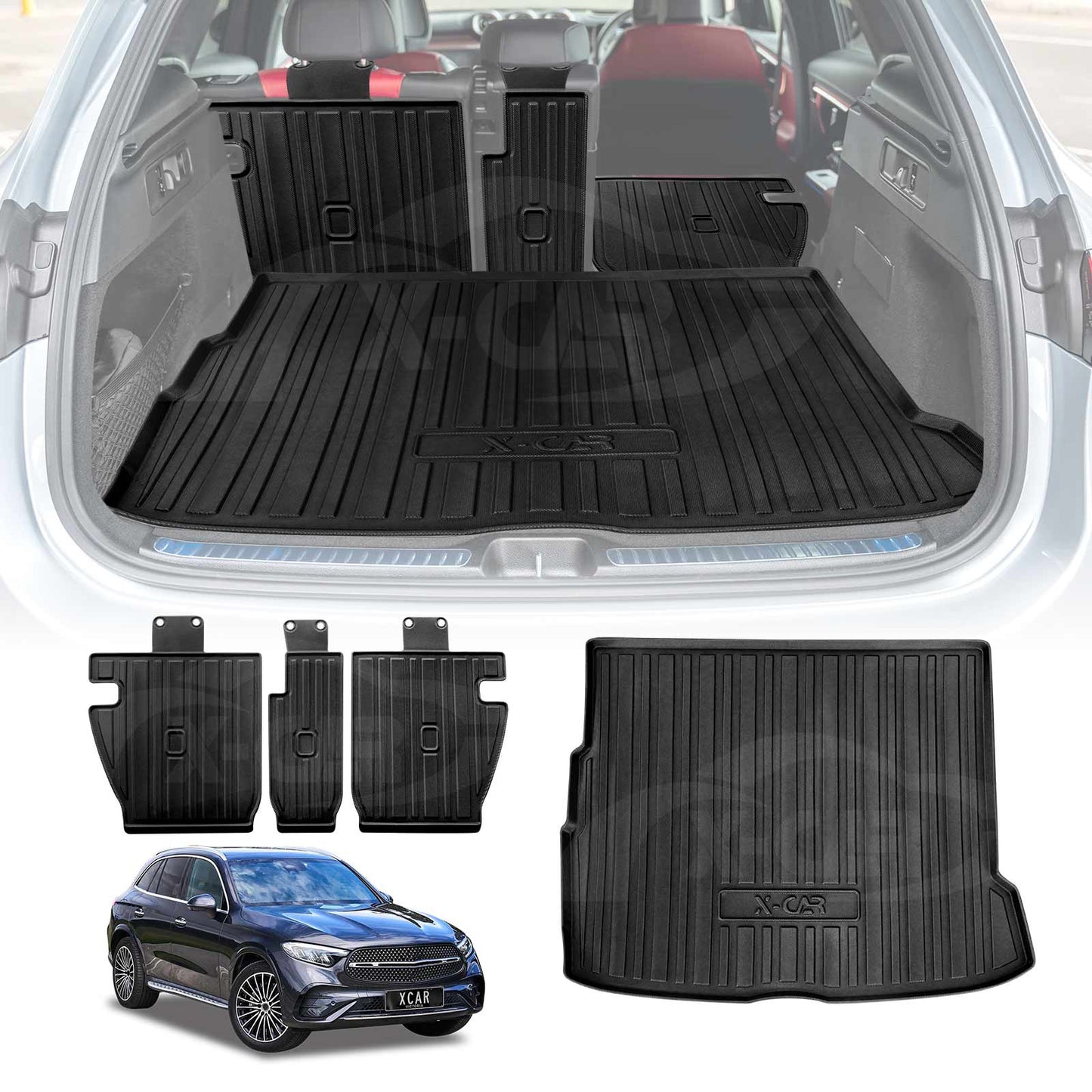 Boot Liner Set for Mercedes-Benz GLC Class X254 2022-Onwards All Weather Heavy Duty Car Trunk Back Seat Protector Cargo Kick Mats