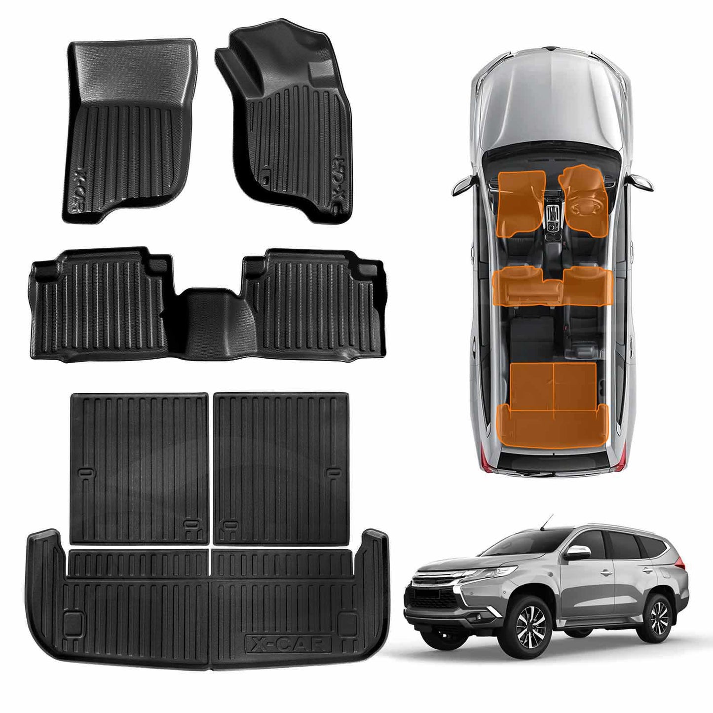 3D Floor Mats Boot Liner Set for Mitsubishi Pajero Sport 7 Seater 2015-2025 All Weather Heavy Duty Cargo Car Trunk Luggage Tray