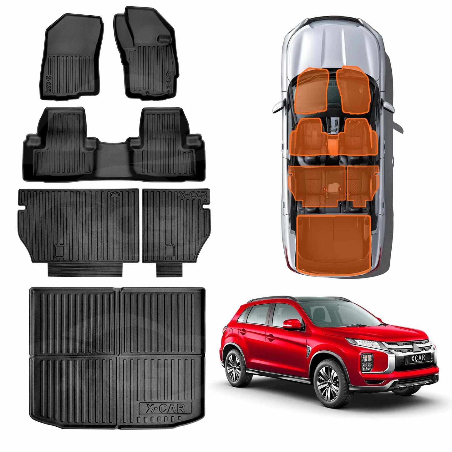 Floor Mats Boot Liner Set for Mitsubishi ASX 2010-2025 All Weather Heavy Duty Cargo Kick Mats Back Seat Protector Cover