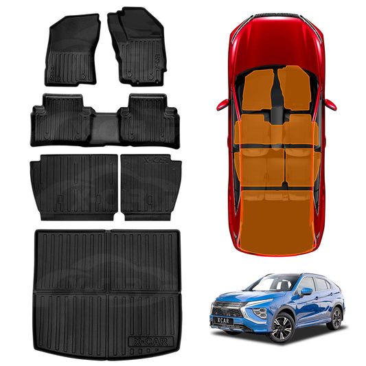 3D Floor Mats Boot Liner Set for Mitsubishi Eclipse Cross 2021-Onwards All Weather Heavy Duty Cargo Kick Mats Back Seat Protector Cover