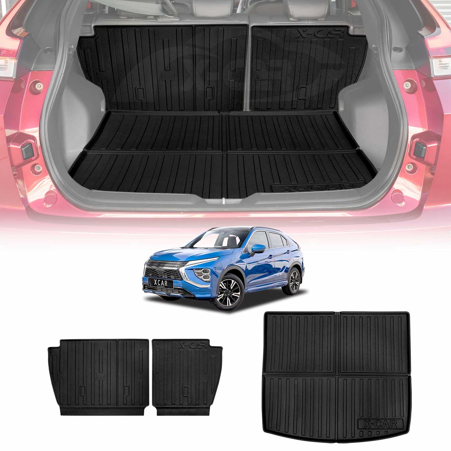 Boot Liner Set for Mitsubishi Eclipse Cross 2021-Onwards All Weather Heavy Duty Car Trunk Back Seat Protector Cargo Kick Mats