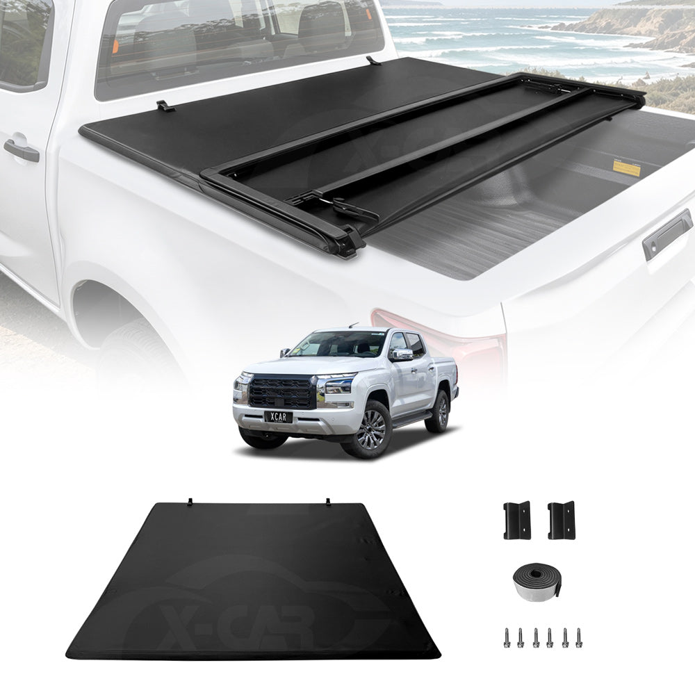 Soft Tonneau Cover for Mitsubishi Triton MV Double Cab 2024-Onwards Heavy Duty Tri-Fold Ute Tub Truck Cargo Bed Cover