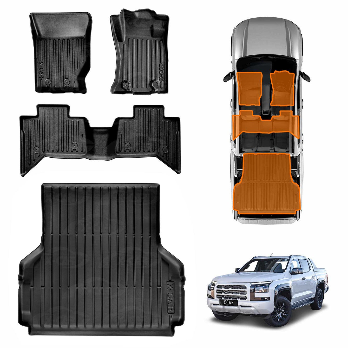 3D Floor Mats Tub Liner for Mitsubishi Triton MV Double Cab 2024-Onwards With Plastic Tub All Weather Heavy Duty Cargo Car Trunk Luggage Tray