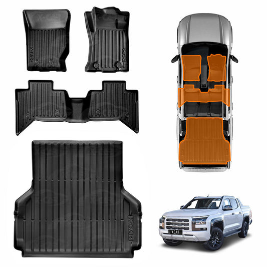 3D Floor Mats Tub Liner for Mitsubishi Triton MV Double Cab 2024-Onwards With Plastic Tub All Weather Heavy Duty Cargo Car Trunk Luggage Tray