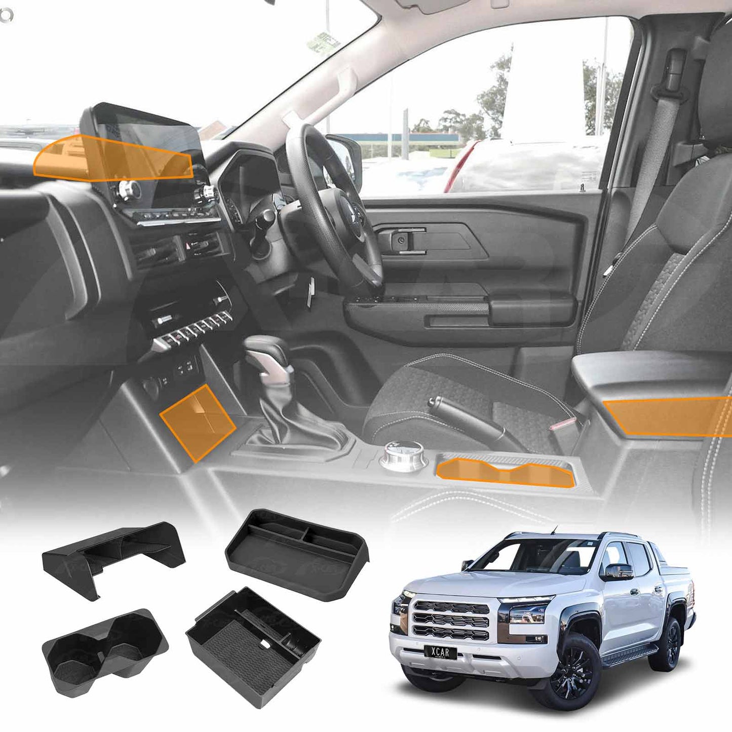 Centre Console Organizer Set for Mitsubishi Triton MV Double Cab 2024-Onwards Armrest Tray Storage Box Cup Holder Car Interior Accessories