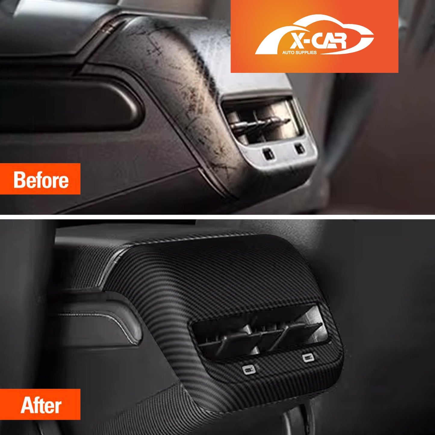 Tesla Model 3 2017-2023 and Model Y 2021-2025 Armrest Pad Rear Air Condition Vent Covers Matte Carbon Fiber Style Interior Protection Accessories