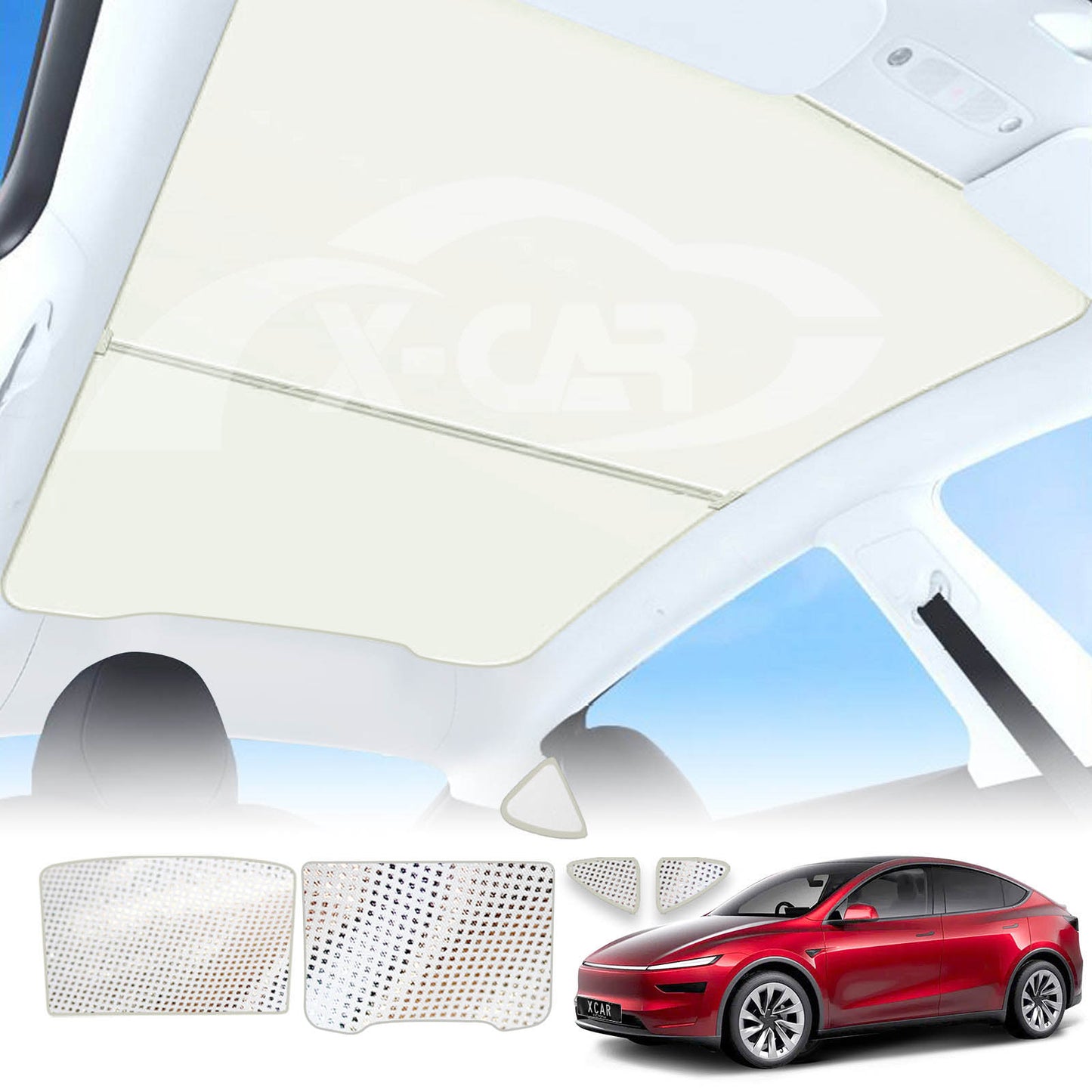 Glass Roof Sunroof Mesh for Tesla Model Y Juniper 2025-Onwards Sun Blind Shade Sunshade with UV Heat Insulation Film (White)