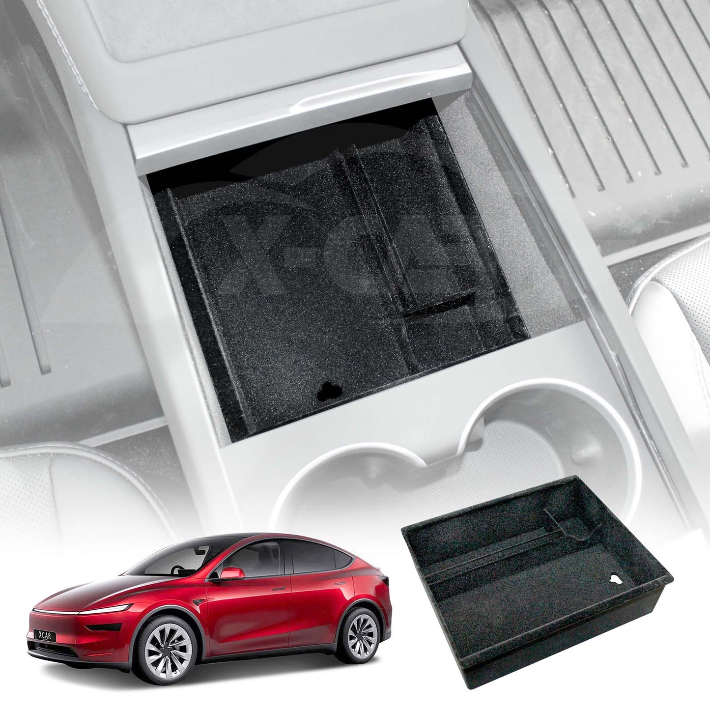 Centre Console Front Organizer Tray for Tesla Model Y Juniper 2025-Onwards with Flocking liner