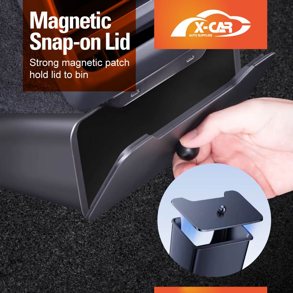 Rear Bin with Magnetic Lid for Tesla Model Y Juniper 2025-Onwards Premium ABS Trash Can Interior Car Organizer Accessories