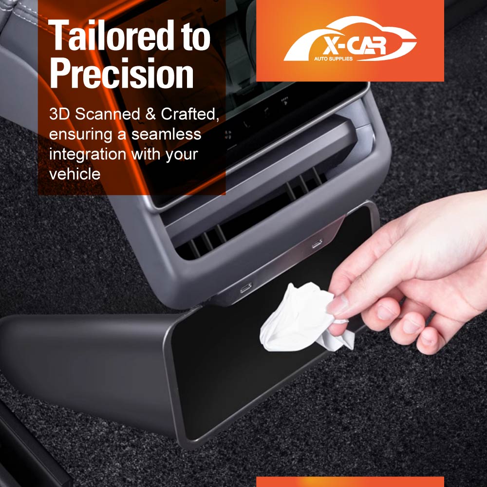 Premium ABS Rear Bin with Magnetic Lid for Tesla Model 3 Highland 2023-2025 Trash Can Interior Car Organizer Accessories