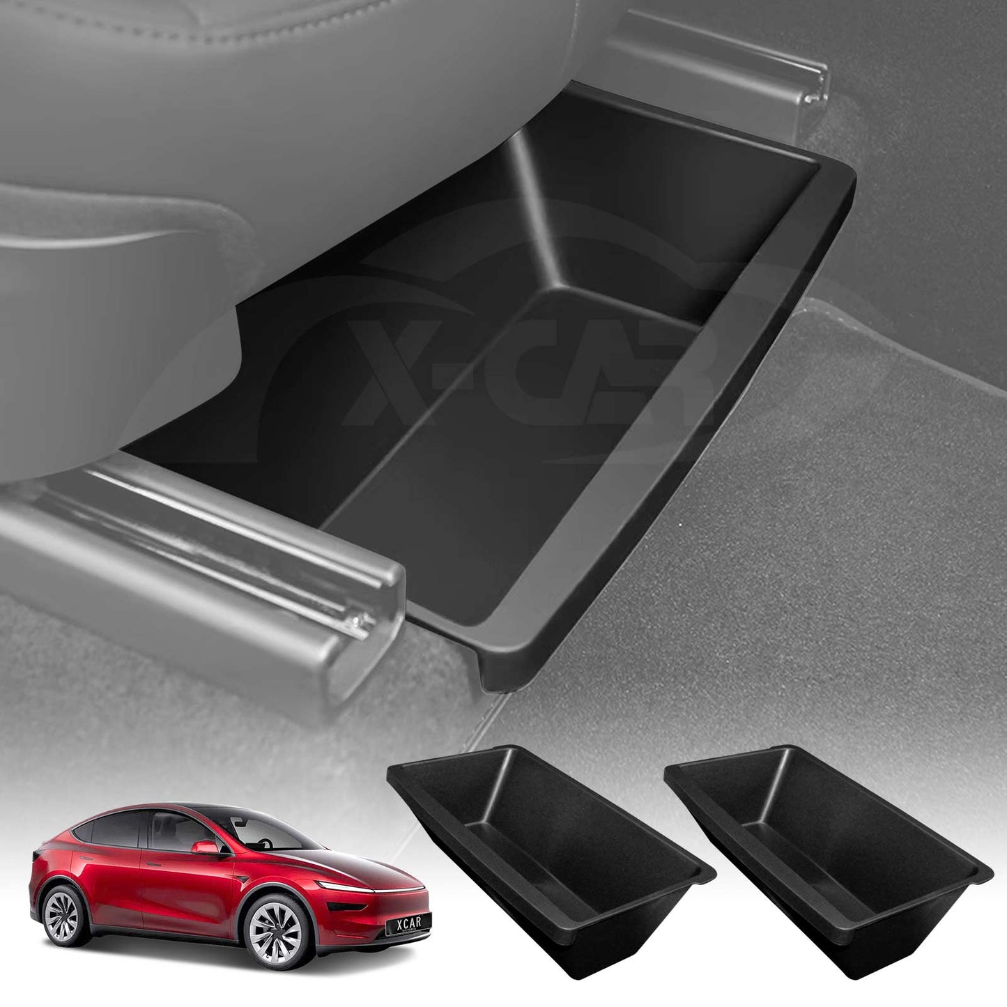 Car Under Seat Storage Box for Tesla Model Y Juniper 2025-Onwards Front Seats Organizer Tray Pack of 2