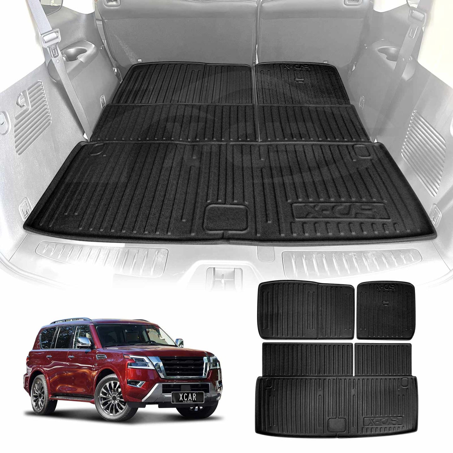 Boot Liners for Nissan Patrol 2012-2024 Y62 Series All Weather Heavy Duty Cargo Trunk Cover Mats Luggage Tray 3 Pcs Version