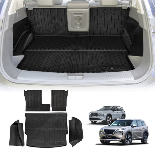 Boot Liner Kick Mats for Nissan X-trail Xtrail 5 Seats 2022-Onwards with 2nd Row Cup Holder Cargo Side Rear Trunk Back Seat Protector