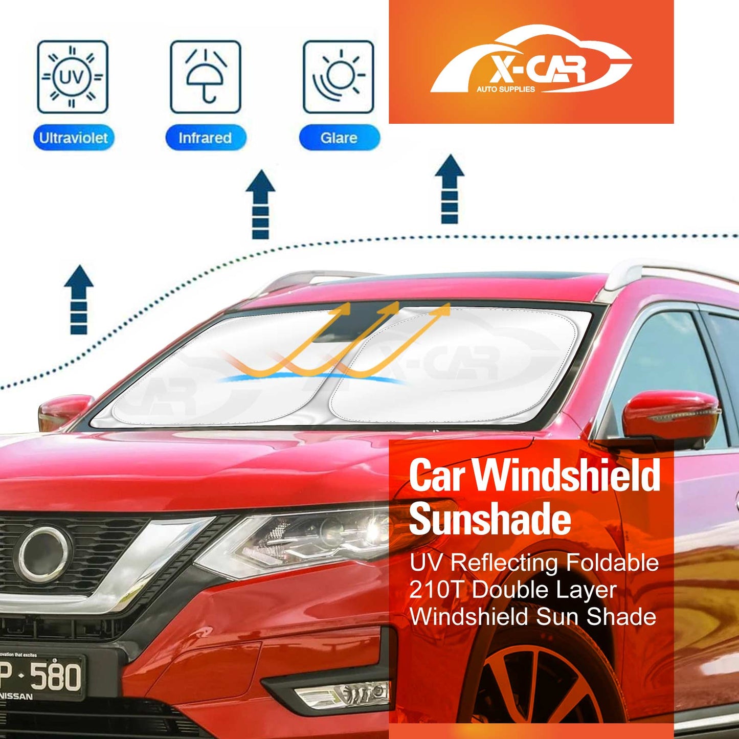 WindScreen Sun Shade for Nissan X-trail 2013-2021 Blocks UV Rays Sun Visor Protector Foldable Sunshade