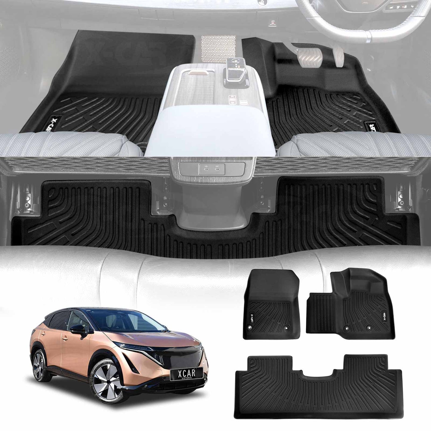 3D Floor Mats for Nissan Ariya 2023-Onwards Heavy Duty All Weather Car Waterproof Interior Protection Liner Set