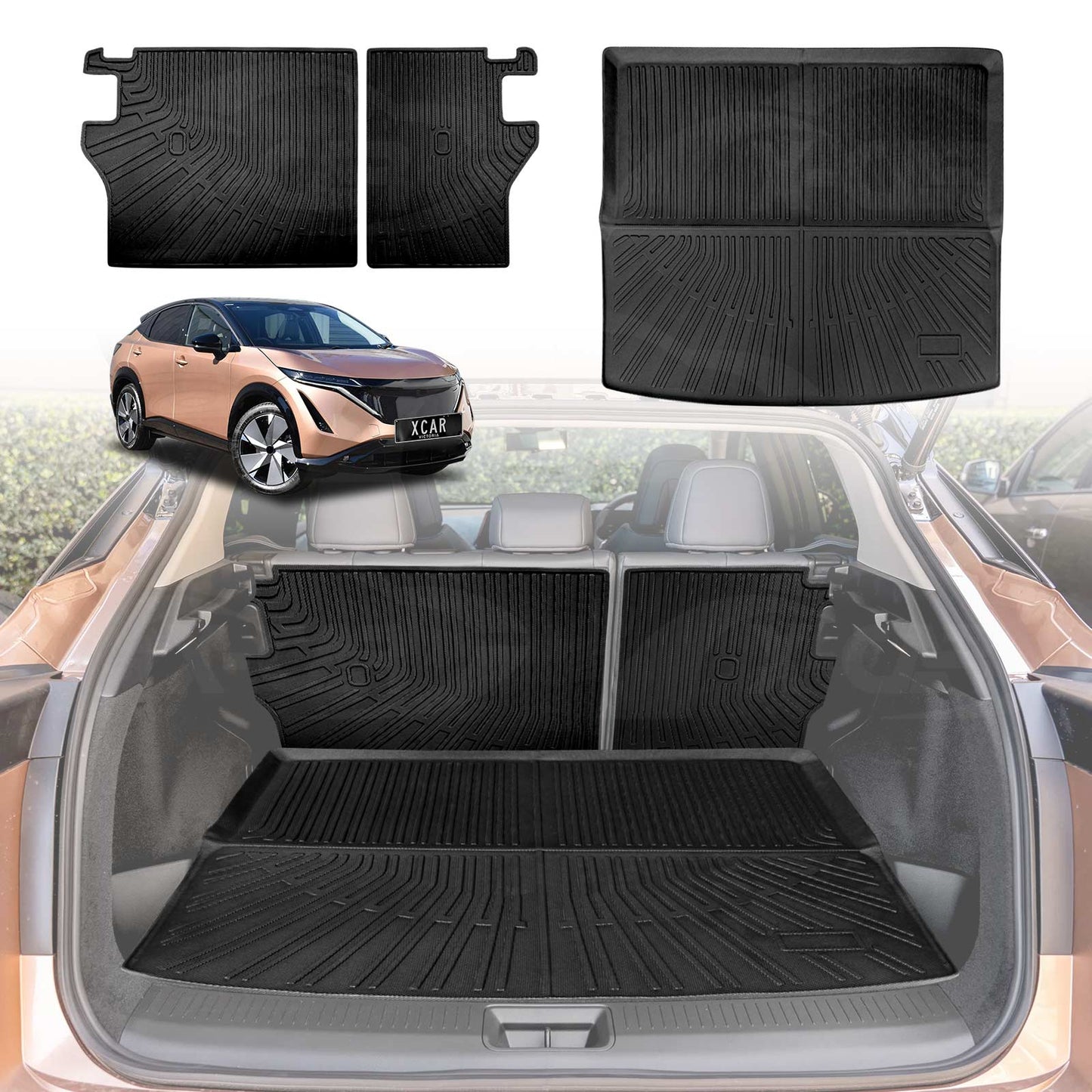 Boot Liner Kick Mats Set for Nissan Ariya 2023-Onwards All Weather Heavy Duty Cargo Car Trunk Back Seat Protector