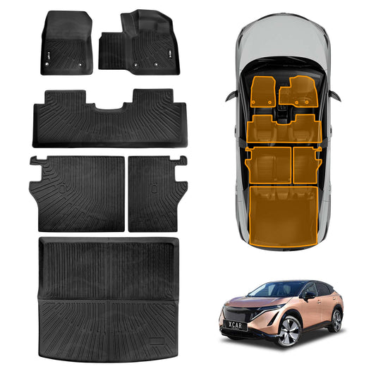 Floor Mats Boot Liner Set for Nissan Ariya 2023-Onwards Heavy Duty All Weather Car Trunk Cargo Kick Back Seat Cover