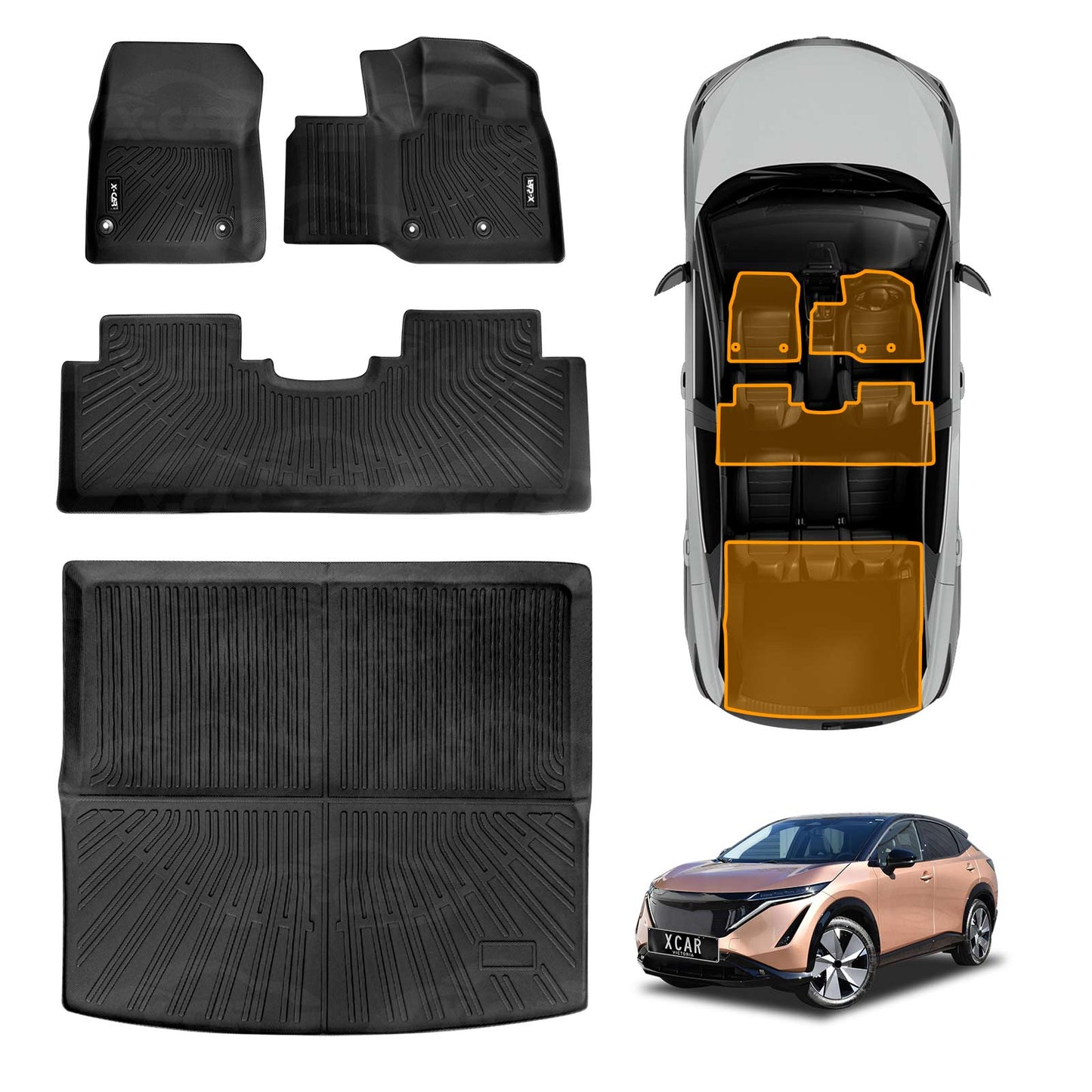 3D Floor Mats Boot Liner Set for Nissan Ariya 2023-Onwards All Weather Heavy Duty Cargo Car Trunk Luggage Tray