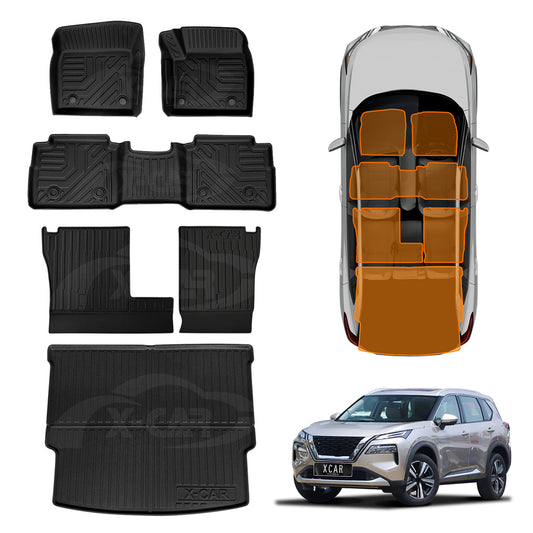 3D Floor Mats Boot Liner Set for Nissan X-trail Xtrail T33 5 Seats 2022-Onwards e-POWER All Weather Heavy Duty Cargo Kick Back Seat Cover