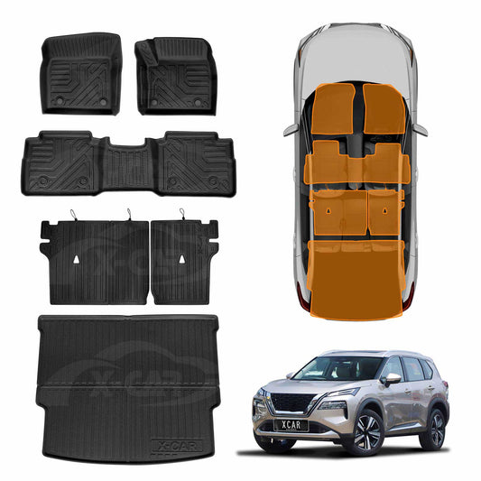 3D Floor Mats Boot Liner Set for Nissan X-trail Xtrail T33 e-POWER 5 Seats 2022-Onwards All Weather Heavy Duty Cargo Kick Back Seat Cover