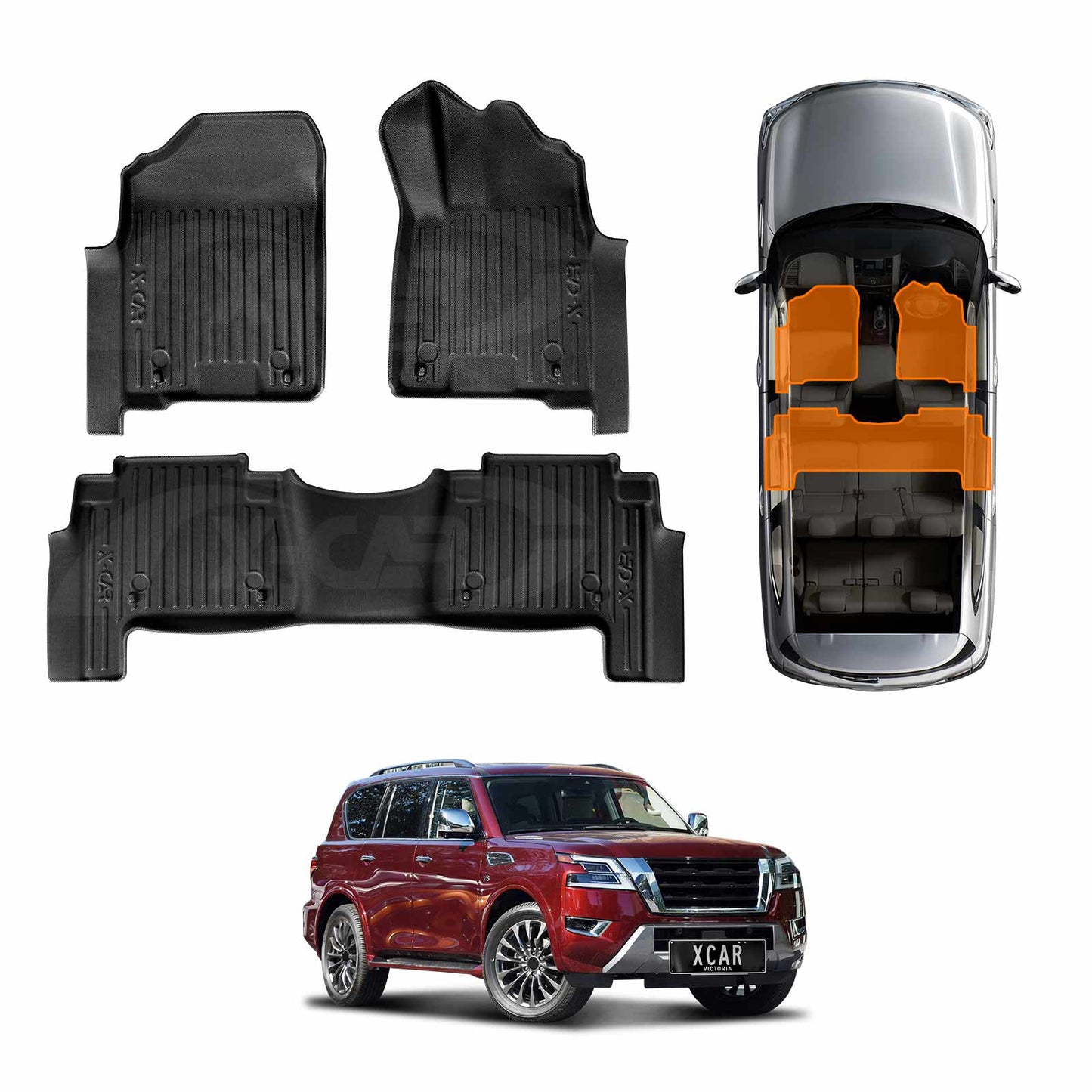 Front Rear Floor Mats for Nissan Patrol 2012-2024 Y62 Series Heavy Duty All Weather Car Mats Carpet Liner Set