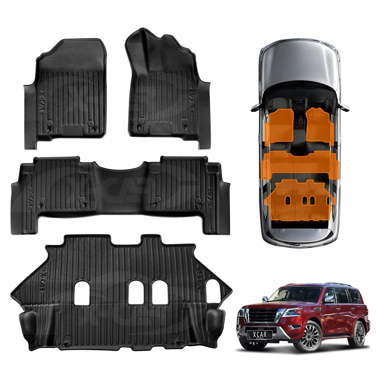 3D Floor Mats for Nissan Patrol 2012-2024 Y62 Series Heavy Duty All Weather Car Mats Carpet Liner Set