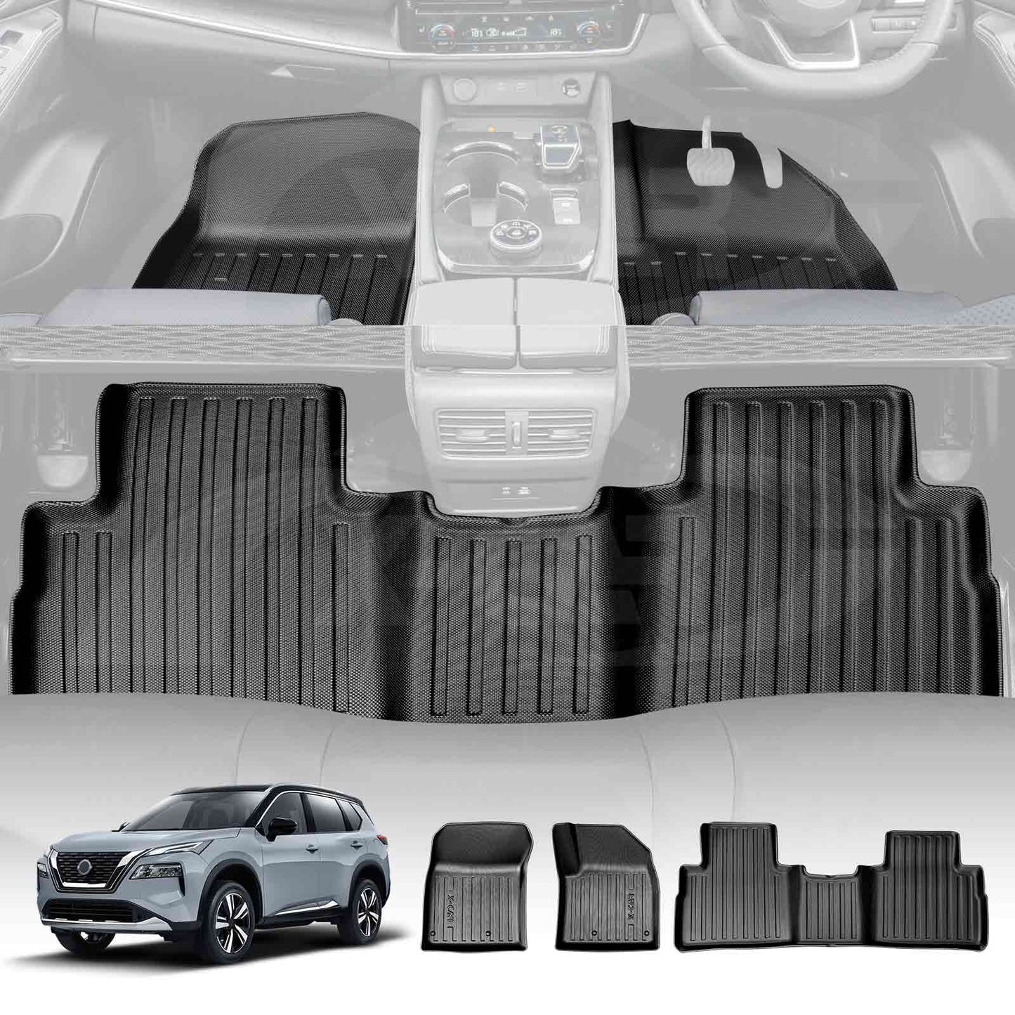 3D Floor Mats for Nissan X-trail Xtrail T33 Petrol 2022-Onwards Heavy Duty All Weather Car Waterproof Interior Protection Liner Set