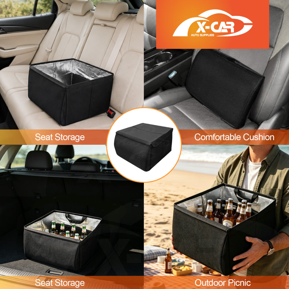 2-in-1 Car Seat Cushion & Insulated Cooler Set for Universal Vehicle Rear Armrest Organiser Storage Interior Car Accessories
