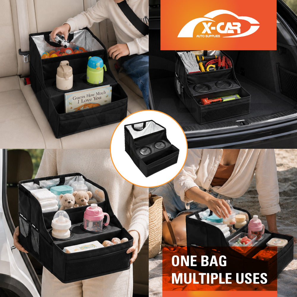 2-in-1 Car Seat Cushion & Insulated Cooler Set for Universal Vehicle Rear Armrest Organiser Storage Interior Car Accessories