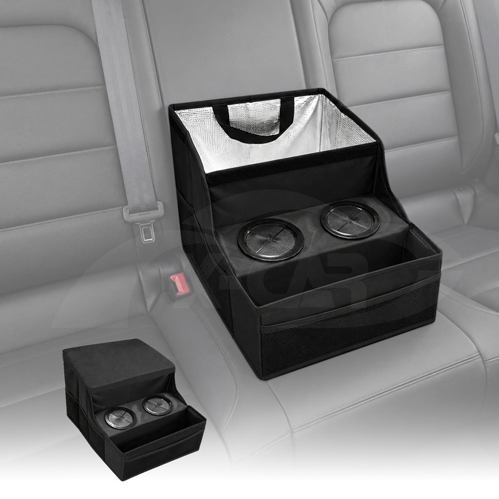Back Seat Cooler Storage Box with Dual Cup Holders Foldable Insulated Rear Armrest Organiser Car Interior Accessories
