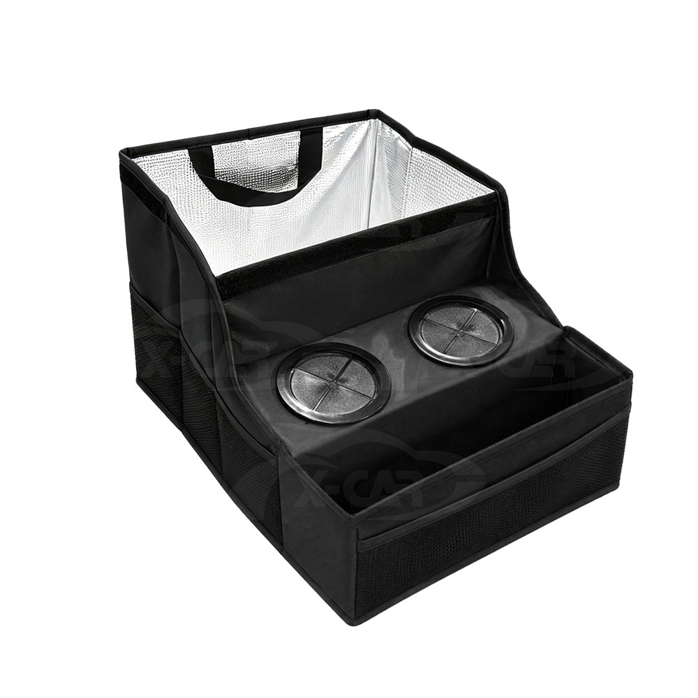 Back Seat Cooler Storage Box with Dual Cup Holders Foldable Insulated Rear Armrest Organiser Car Interior Accessories