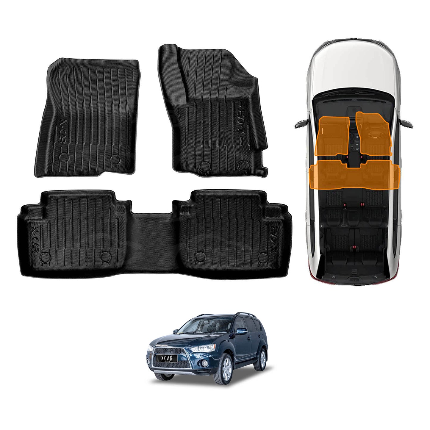 3D Floor Mats for Mitsubishi Outlander 2006-2012 Heavy Duty All Weather Car Waterproof Interior Protection Liner Set