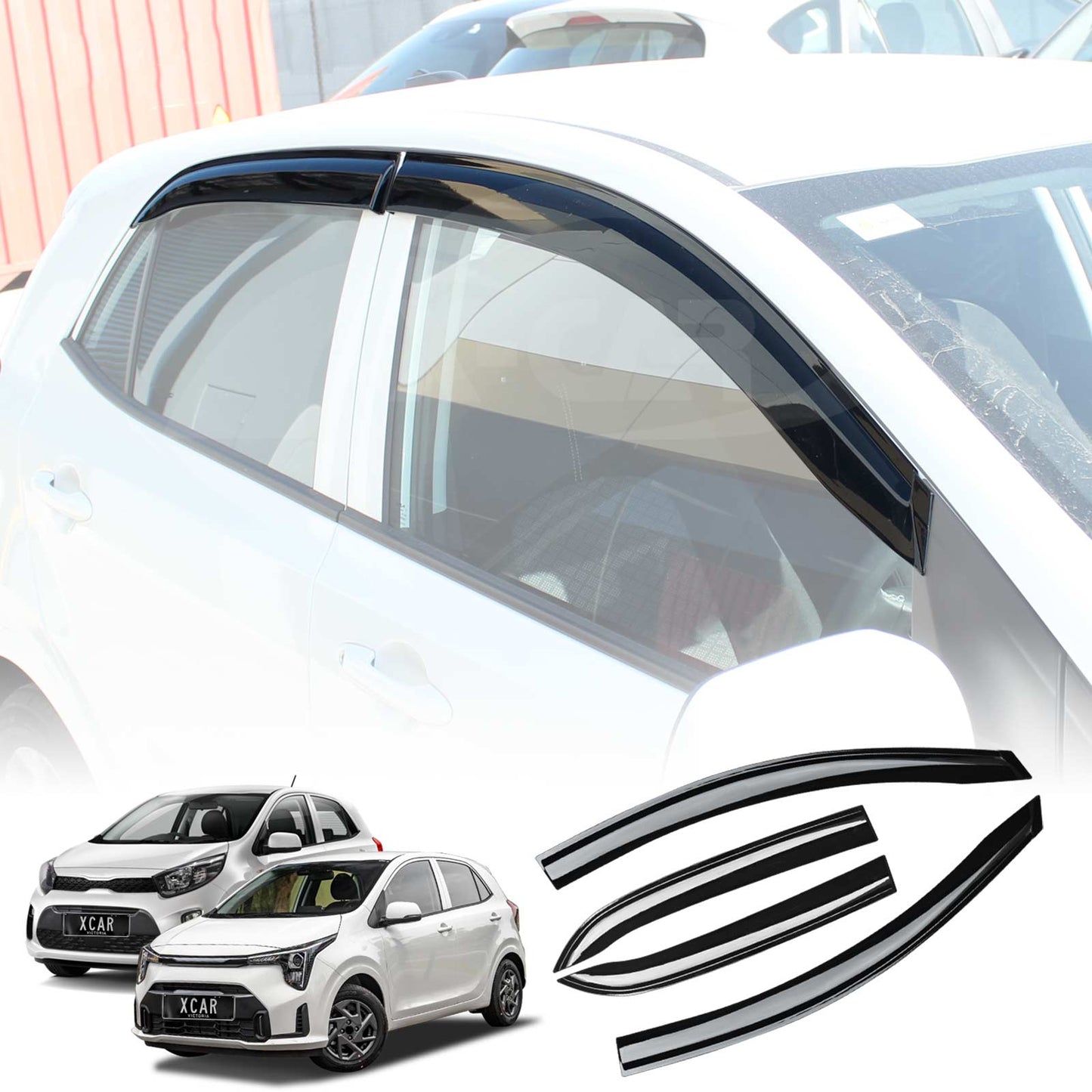 Premium Weathershields for Kia Picanto 2017-2025 Car Weather Shields Wind Deflectors Window Sun Visor 4-Piece Set