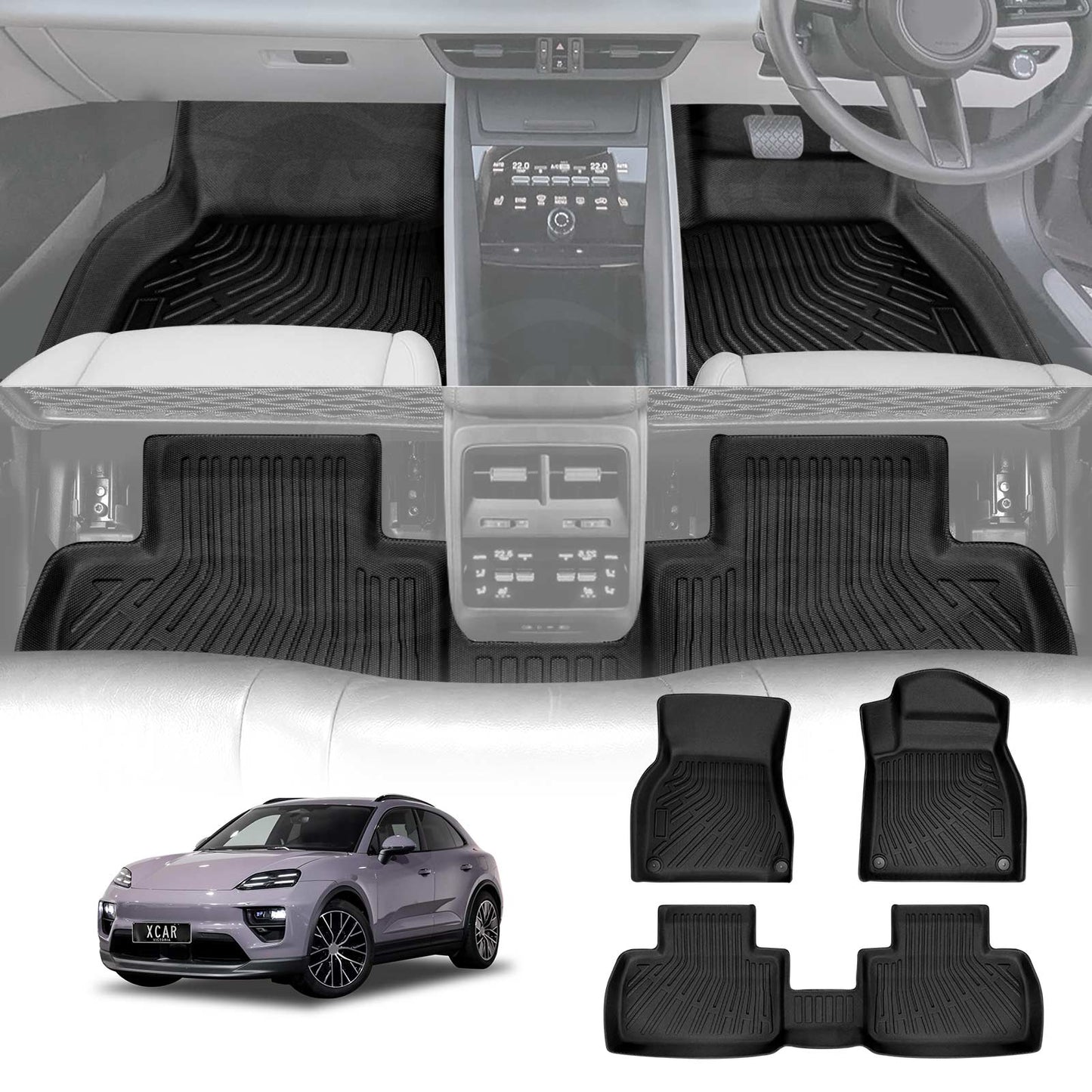 3D Floor Mats for Porsche Macan Electric 2024-Onwards Heavy Duty All Weather Car Waterproof Interior Protection Liner Set